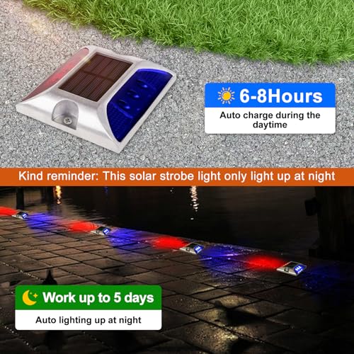 Aolyty Solar Driveway Lights Outdoor, Bright Solar Dock Lights, LED Warning Light Reflective Road Marker Steady Light IP65 Waterproof for Deck Sidewalk Stair Step Pathway (Red & Blue, 2 Pack) - Image 4