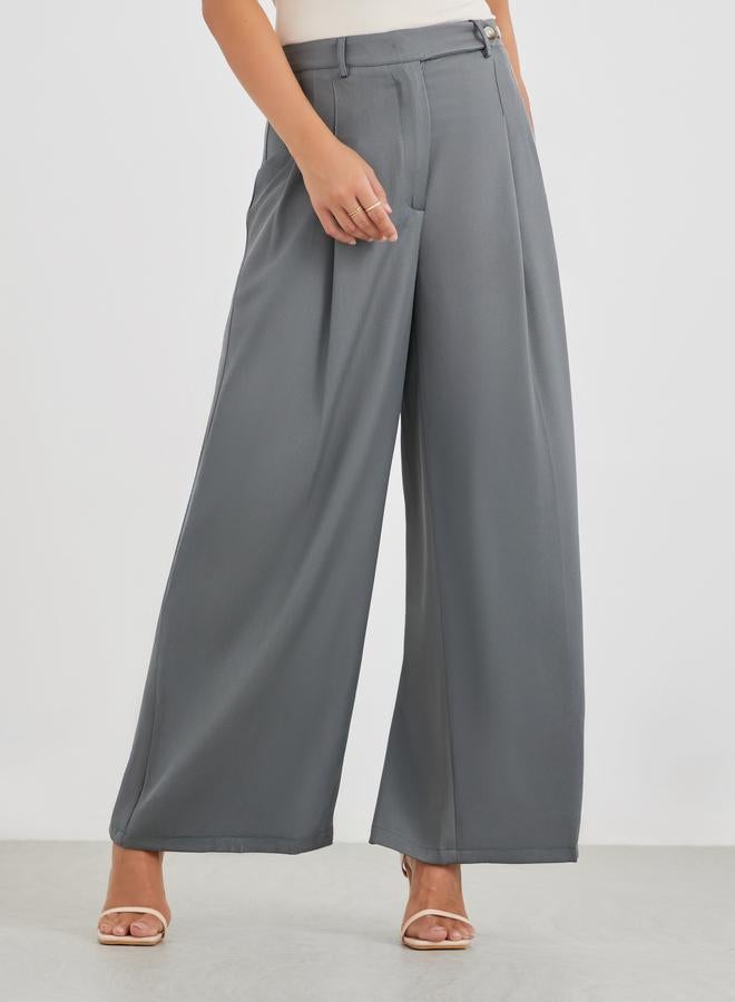 ستايلي بنطلون ستايلي واسع الساق بخصر متوسط وطيات - Image 3