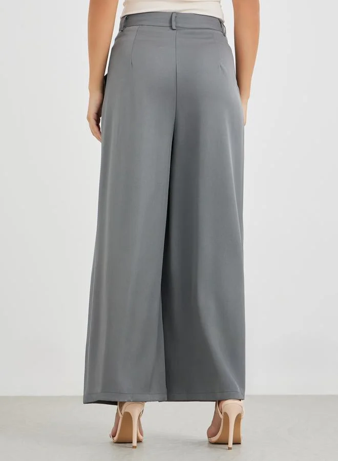 Styli Styli Mid Rise Wide Leg Pleated Pants