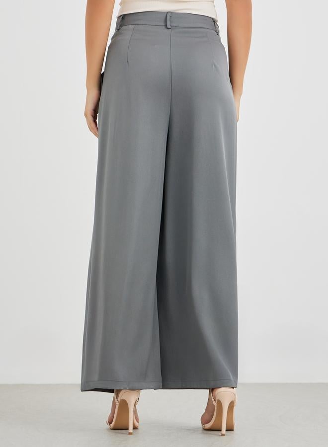 ستايلي بنطلون ستايلي واسع الساق بخصر متوسط وطيات - Image 5