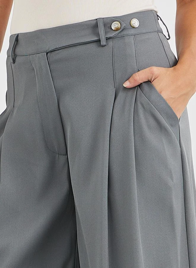 Styli Styli Mid Rise Wide Leg Pleated Pants