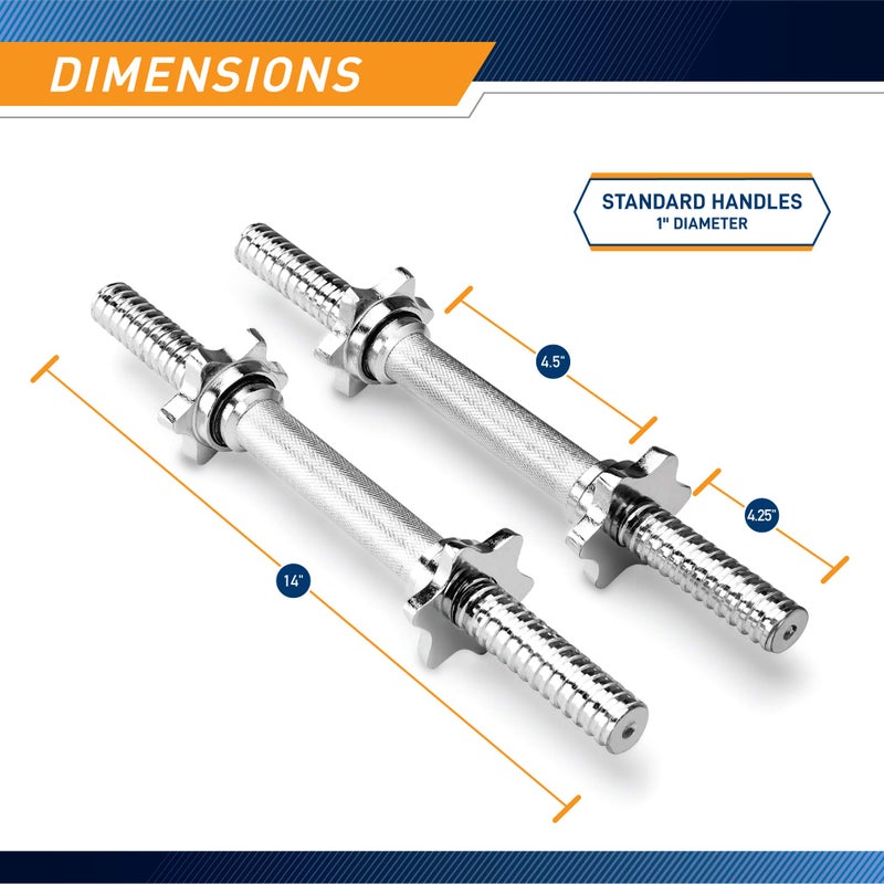Marcy 14â€ Adjustable Chrome Threaded Dumbbell Handles for Standard Weight Plates with 1â€ Diameter Center TDH-14.1 - Image 2
