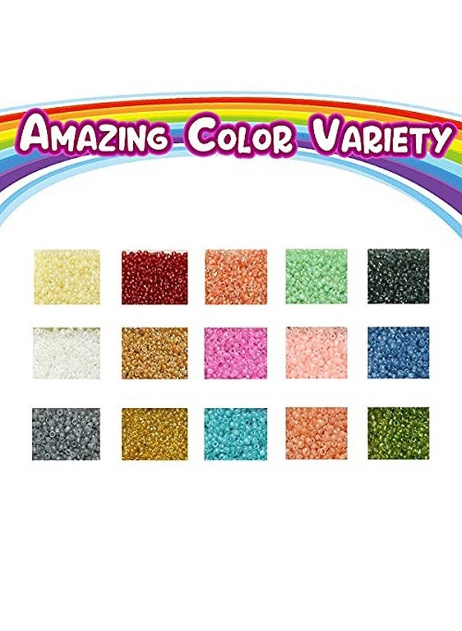 Beadsnfashion Glass Seed Beads Multi Color with Beads Storage Box and 40 Mtrs Nylon Thread for Jewellery Making, Embroidery & Crafts DIY Kit, Size 2mm (Pack of 15 Colors) - Image 2
