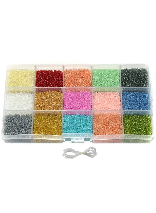 Beadsnfashion Glass Seed Beads Multi Color with Beads Storage Box and 40 Mtrs Nylon Thread for Jewellery Making, Embroidery & Crafts DIY Kit, Size 2mm (Pack of 15 Colors) - Image 1