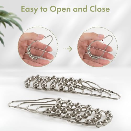 Amazer Shower Curtain Hooks, Decorative Rust Proof Stainless Steel Shower Curtain Hooks for Bathroom Shower Rods Set of 12, Polished Nickel - Image 5