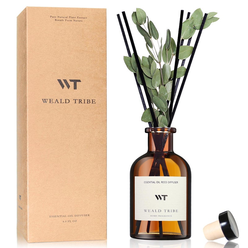 WEALD TRIBE Reed Diffuser Set for Bathroom Air Fresheners, Oil Diffuser Sticks with Flower | Eucalyptus & Mint Scent 4.0 fl oz Home Fragrance with Sticks Defusers | House Bedroom Office Shelf Decor - Image 1