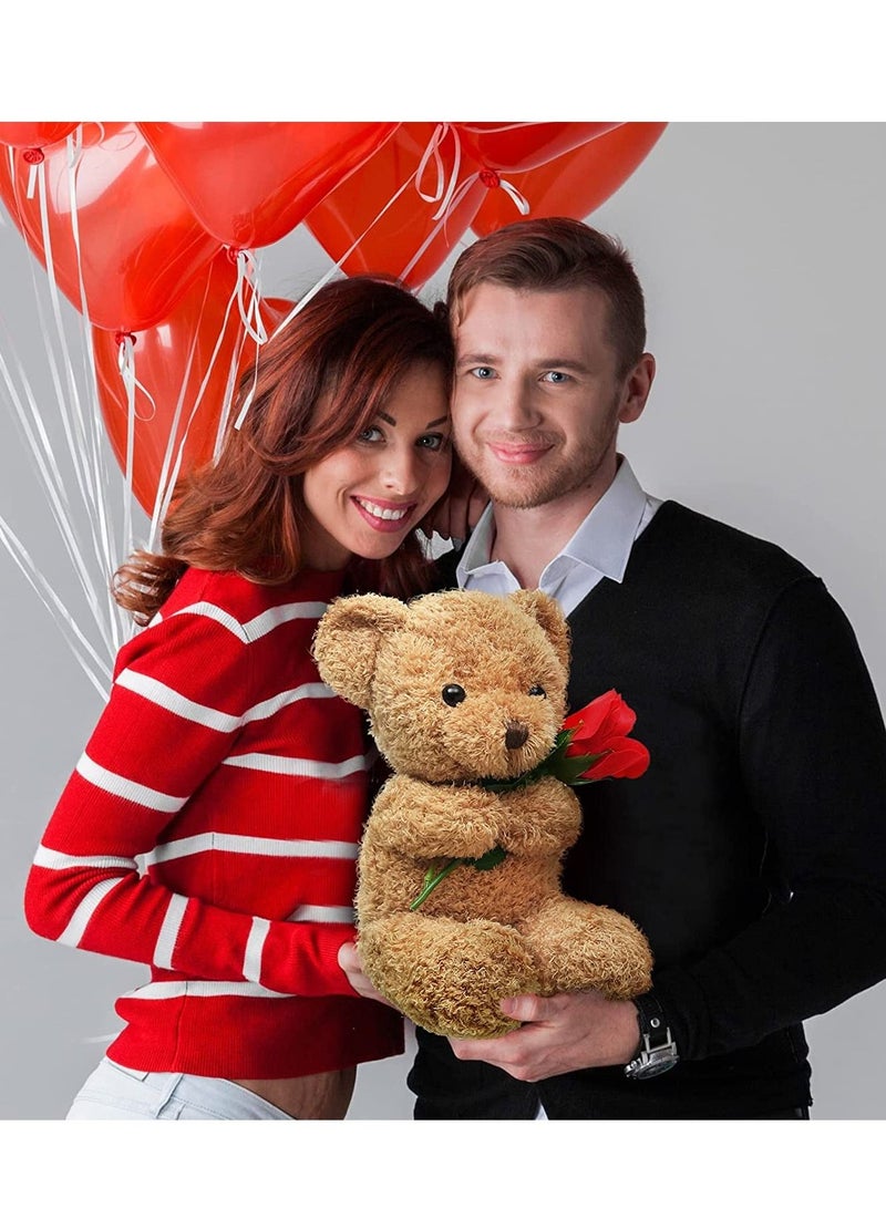 SYOSI Plush Stuffed Animal Bear with Rose Funny Cute Stuffed Animal Plush Valentine's Day Gifts for Kids Toddler Girlfriend Mother's Day, 11.8 Inches (Brown) - Image 3