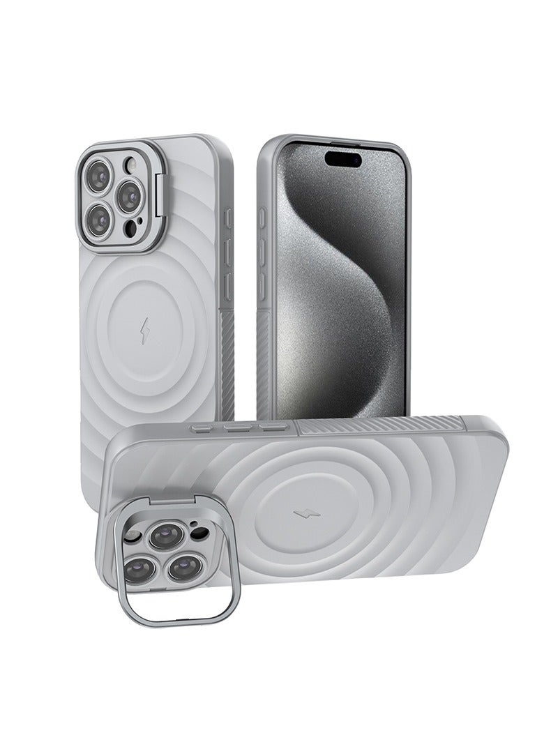 cas:pace Magnetic Phone Case for iPhone 14~16promax, Non-Slip and Drop-Proof Protective Case with Metal Lens Holder, MagSafe Compatible - Gray + 2 Reinforced Films - Image 1