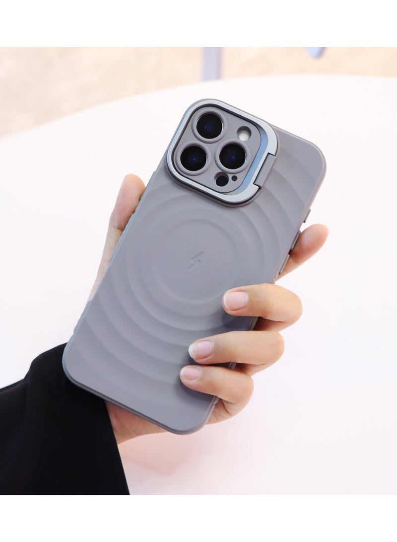 cas:pace Magnetic Phone Case for iPhone 14~16promax, Non-Slip and Drop-Proof Protective Case with Metal Lens Holder, MagSafe Compatible - Gray + 2 Reinforced Films - Image 2
