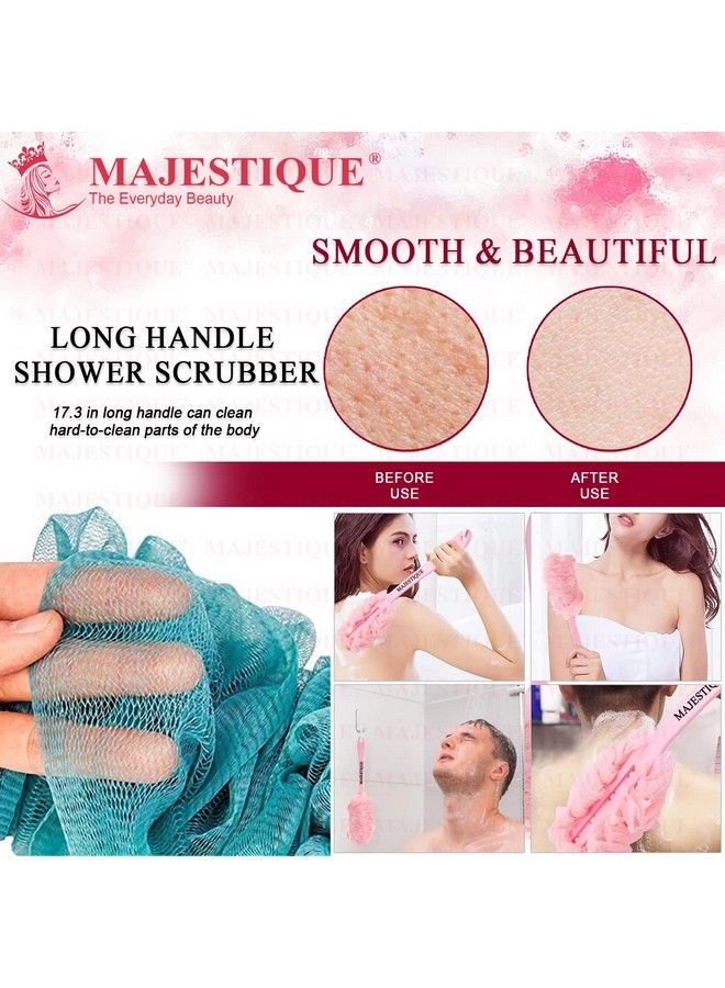 MAJESTIQUE Back Scrubber For Showerloofah Long Handle Bath Body Brushsoft Nylon Mesh Sponge For Showerloofah On A Stick For Men Women Body Wash Loofah Cleaning Luffa (Brown) - Image 4