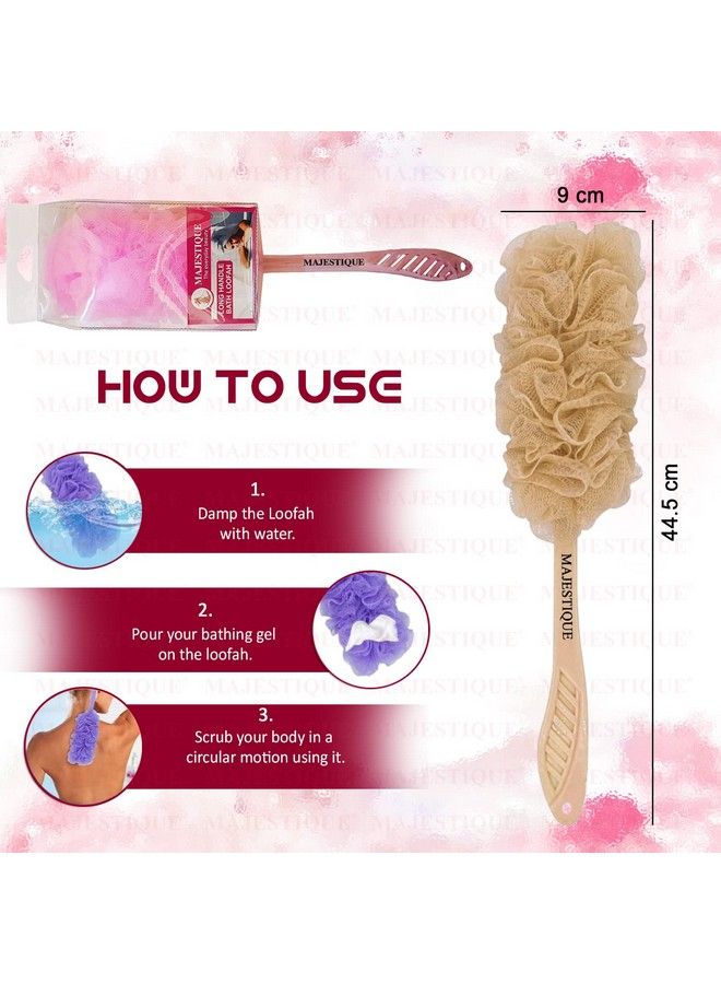 MAJESTIQUE Back Scrubber For Showerloofah Long Handle Bath Body Brushsoft Nylon Mesh Sponge For Showerloofah On A Stick For Men Women Body Wash Loofah Cleaning Luffa (Brown) - Image 3