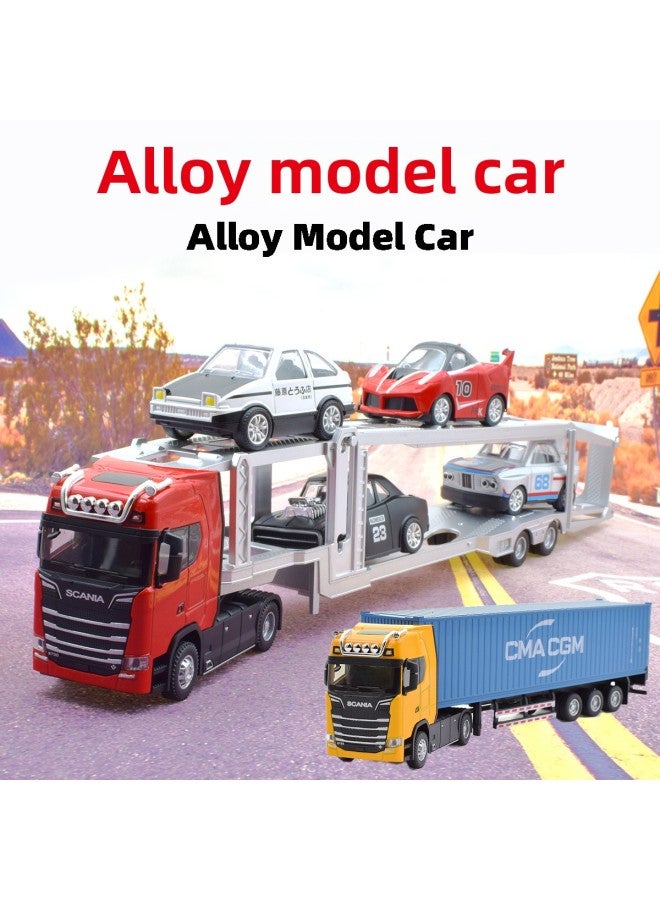 Simulation Tractor Semi-trailer Double-deck Transporter Alloy Container Truck Car Model With Sound And Light Children's Toys-Colour:White Scania Tractor + Brown Container Truck  - Image 2