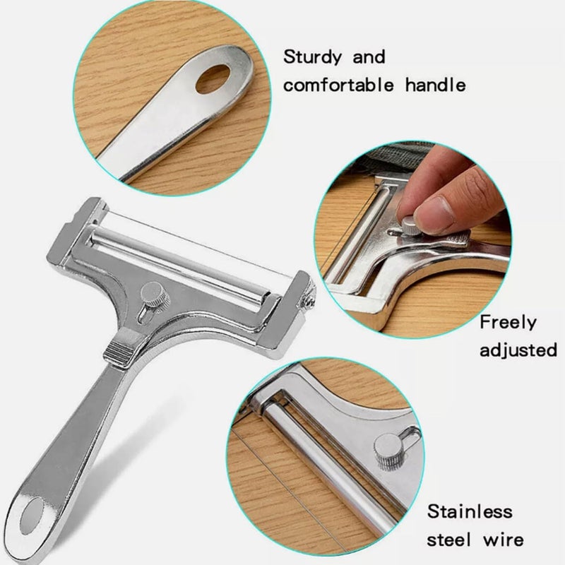 Aramox Stainless Steel Handheld Cheese Cutter Adjustable Wire Cheese Slicing Tool Shaver with Ergonomic Grip for Charcuterie Boards Sandwiches - Image 4