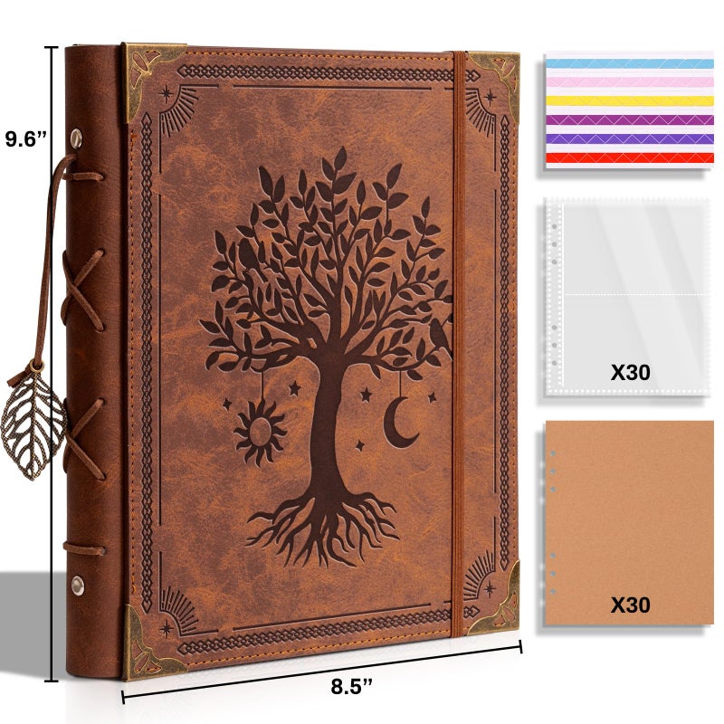 Ovesmusl Vintage Photo Album 4x6 Leather Scrapbook Album with Writing Space 120 Photos & 30 Sheets DIY Paper Memory Albums Book for Anniversary Travel Vacation Family Tree, Brown - Image 2