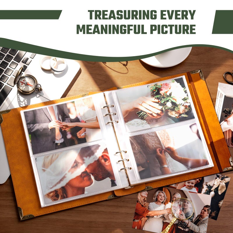 Ovesmusl Vintage Photo Album 4x6 Leather Scrapbook Album with Writing Space 120 Photos & 30 Sheets DIY Paper Memory Albums Book for Anniversary Travel Vacation Family Tree, Brown - Image 4