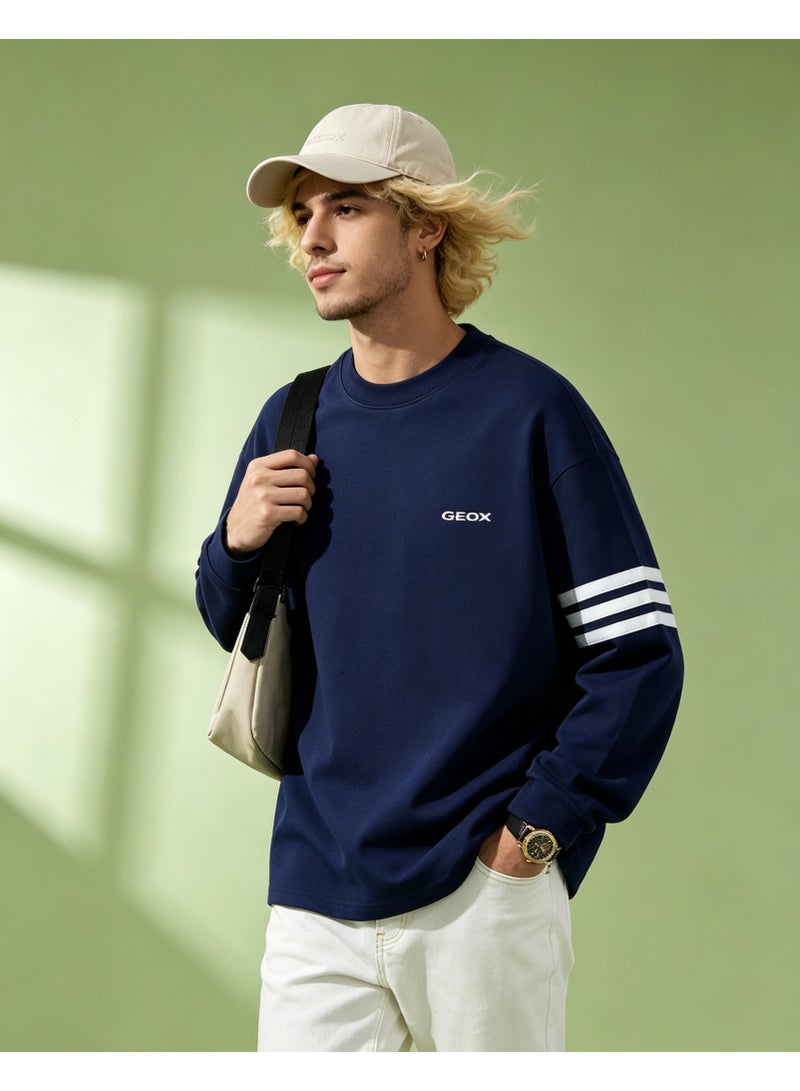 GEOX Men's & Women's Long Sleeve Casual Crew Neck Sweatshirt Regular Fit Daily Wear Navy Blue - Image 5