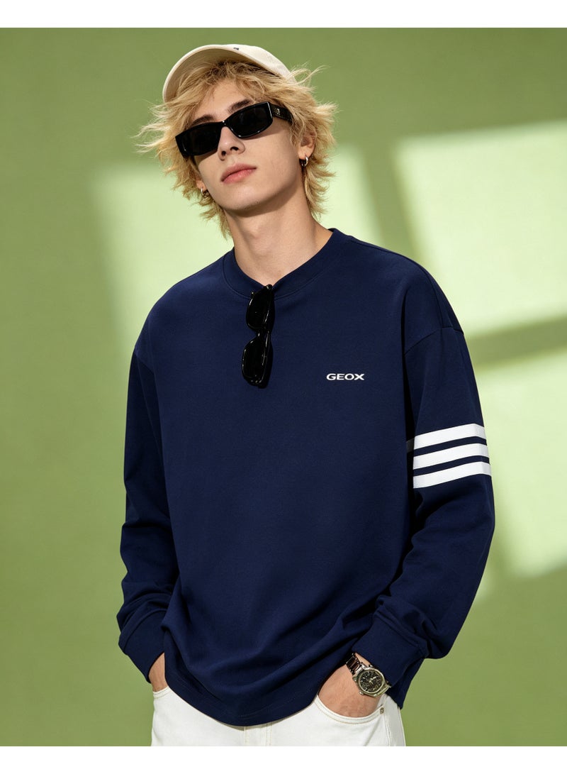 GEOX Men's & Women's Long Sleeve Casual Crew Neck Sweatshirt Regular Fit Daily Wear Navy Blue - Image 1