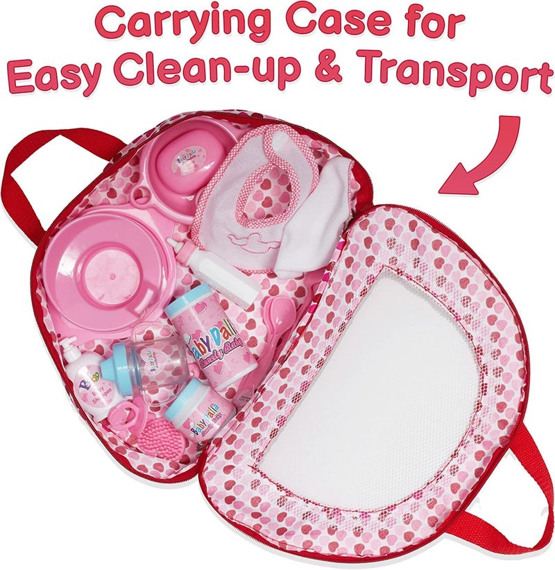Prextex PREXTEX 18-Piece Baby Doll Accessories Set with Carrying Case - Includes Bottle, Sippy Cup, Pacifier, Bib, Hair Brush, Plates and More, Perfect for Kids, Toddlers, and Girls  - Image 3