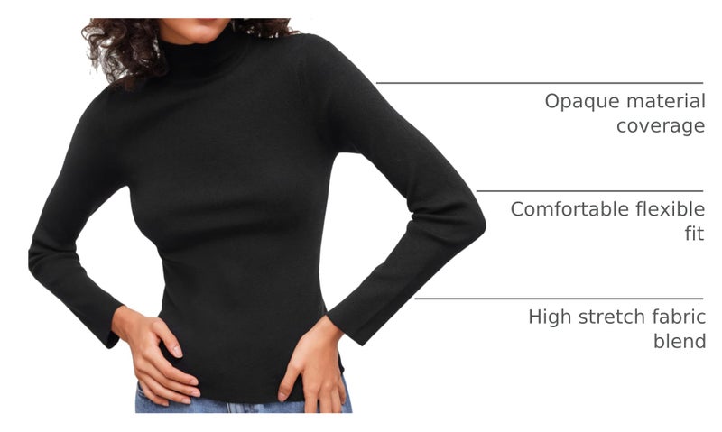 CIDER Womenâ€™s Mock Turtleneck Tops Long Sleeve High Neck Knit Solid T Shirts Sweaters: Black, S - Image 4