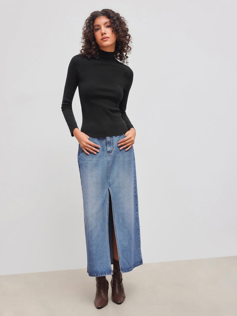 CIDER Womenâ€™s Mock Turtleneck Tops Long Sleeve High Neck Knit Solid T Shirts Sweaters: Black, S - Image 5