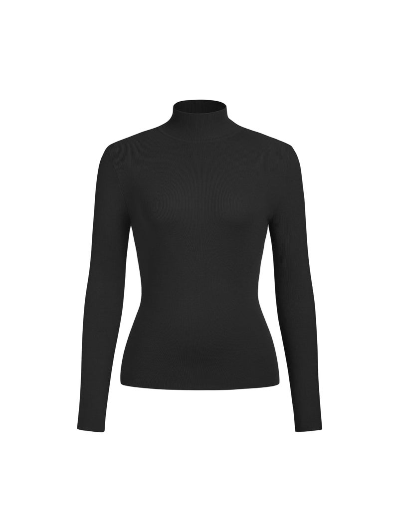 CIDER Womenâ€™s Mock Turtleneck Tops Long Sleeve High Neck Knit Solid T Shirts Sweaters: Black, S - Image 1