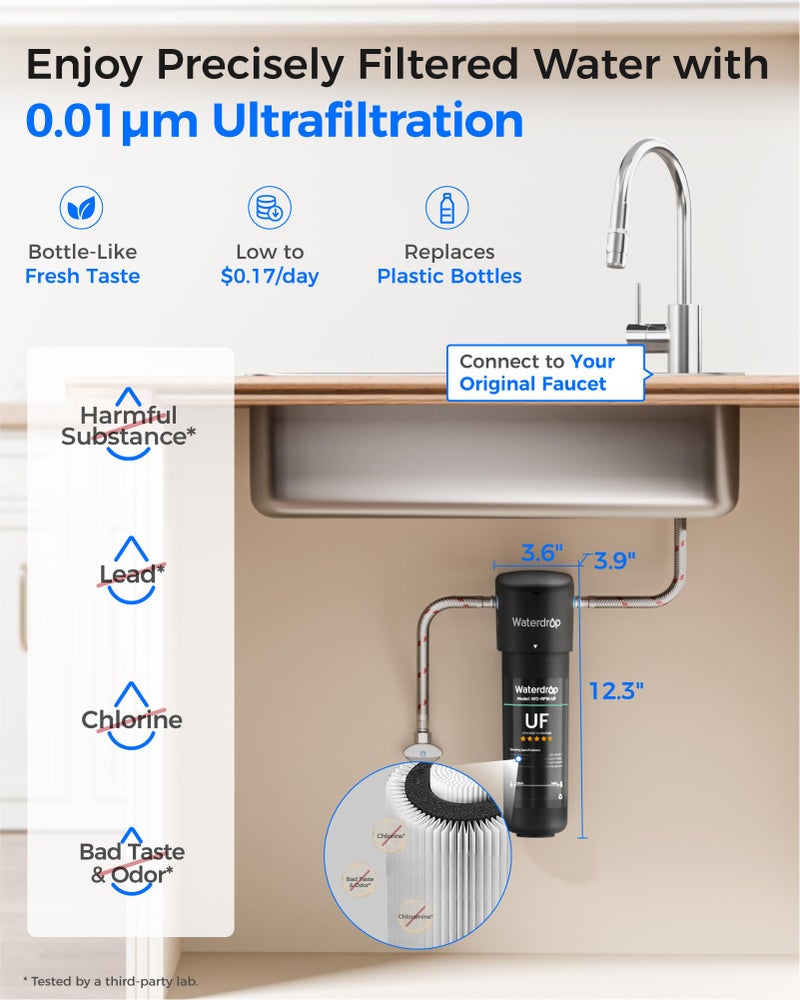 Waterdrop 10UA-UF 0.01 Î¼m Ultra Filtration Under Sink Water Filter System, 1 Year, Reduces Lead, Chlorine, Bad Taste & Odor, Direct Connect to Kitchen Faucet, USA Tech - Image 2