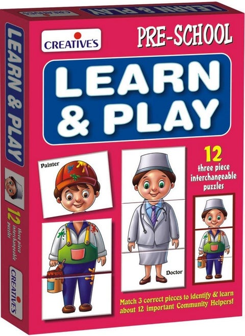 Creative's Learn and Play | Educational Puzzle Game | Learn & Identify & Name 12 Important Community Helpers | Doctor, Painter, Lawyer, Teacher & More | Fun with Learn Game for 2 & Up Kids