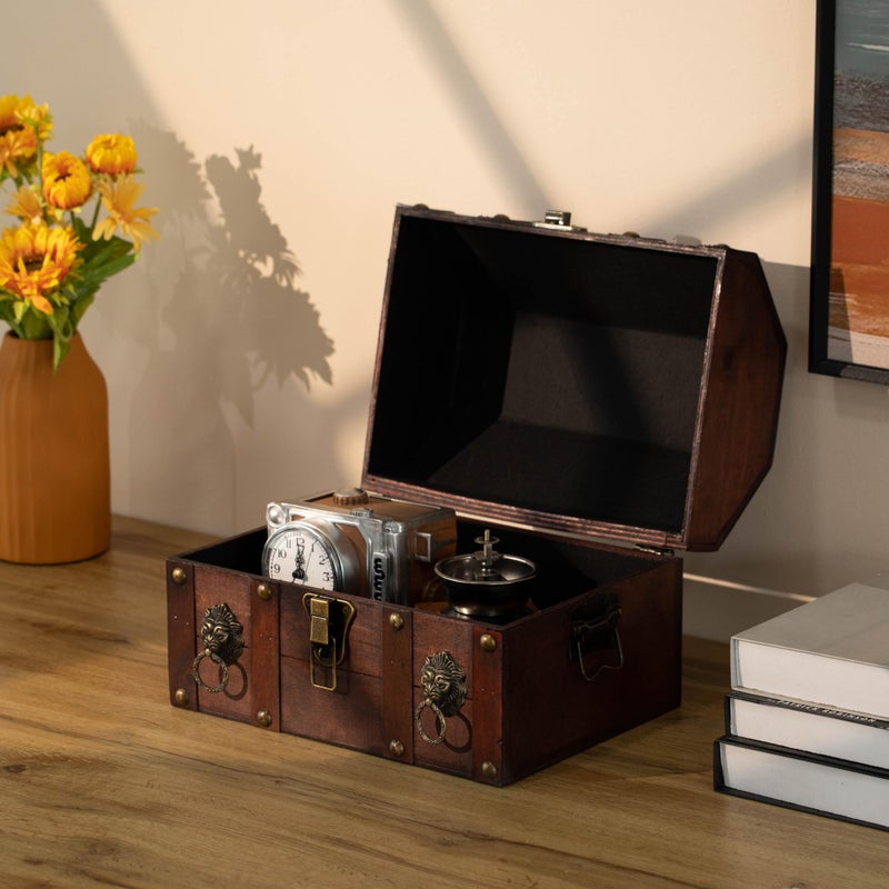 vintiquewise Handmade Pirate Treasure Chest with Latch - Vintage Wooden Storage Trunk and Treasure Box with Hinged Lid - Antique Decorative Storage Box for Pirate-Themed Birthday Party and Keepsakes - Image 3