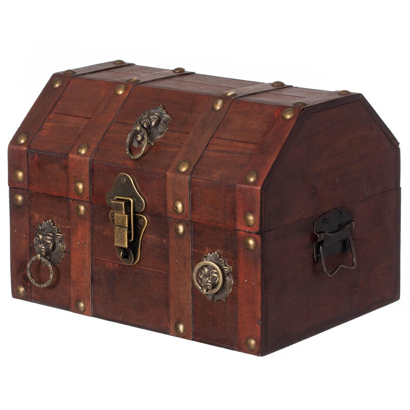 vintiquewise Handmade Pirate Treasure Chest with Latch - Vintage Wooden Storage Trunk and Treasure Box with Hinged Lid - Antique Decorative Storage Box for Pirate-Themed Birthday Party and Keepsakes - Image 1