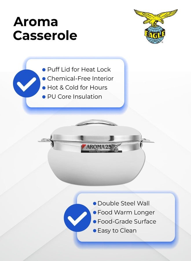 Eagle Aroma Stainless Steel Thermoware Casserole Keeps Food Hot and Fresh for Long Hours (2500 ml) - Image 4