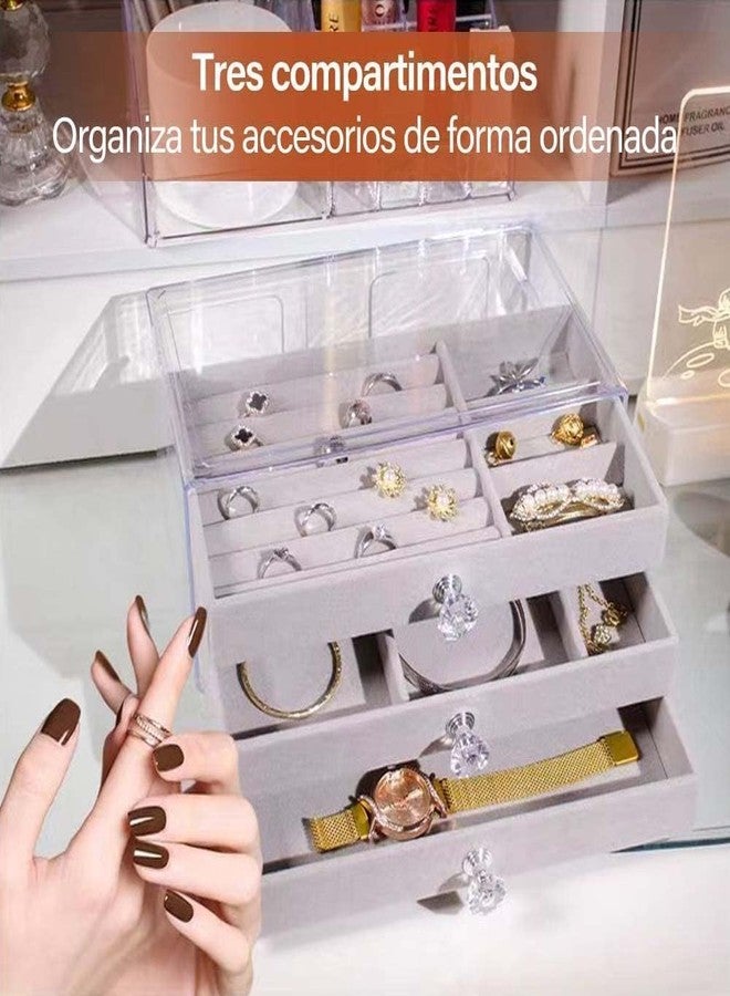 AKEEVA Acrylic Jewelry Organizer Clear Jewelry Box with 3 Drawers for Earrings, Rings, Necklaces, and Bracelets Multifunctional Velvet Stackable Jewelry Box diffrrent Compartments - Image 4