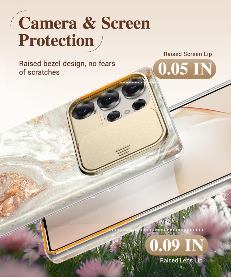 GVIEWIN for Samsung Galaxy S25 Ultra Case with Slide Camera Cover, [Screen Protector] [Shockproof Military Grade Drop Protection] Marble Slim Fit Hard PC Phone Cover S25 Ultra 6.9" 2025 (Pearlescent) - Image 5
