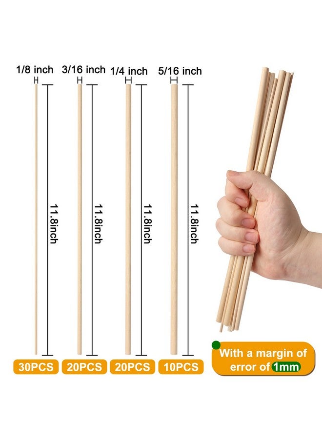 HAPY SHOP 80 Pieces Wooden Dowel Rods Assorted Sizes Dowel Rods 1/8, 3/16, 1/4, 5/16 x 11.8 Inch Unfinished Natural Wood Craft Dowel Rods for Crafts and DIY - Image 2