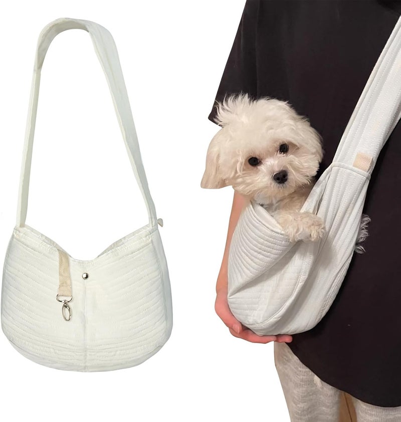KASTWAVE Global standard processed material Breathable Sling Dog Carrier Bag for Small Dogs, Adjustable Shoulder Strap Pet Carrier for Dogs up to 6.5 kg, Lightweight and Comfortable Dog Sling for Outdoor Walks and Travel, White Replaceable parts - Image 1