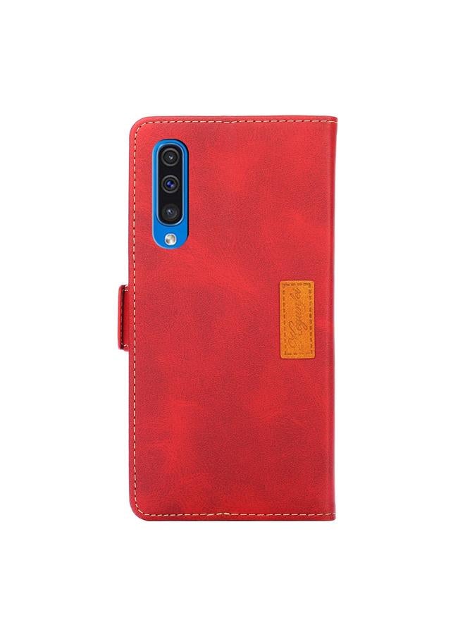 S-TOP Case For Samsung Galaxy A50 Retro Texture Contrast Color Side Buckle Horizontal Flip Leather Case with Holder & Card Slots & Wallet - Image 3