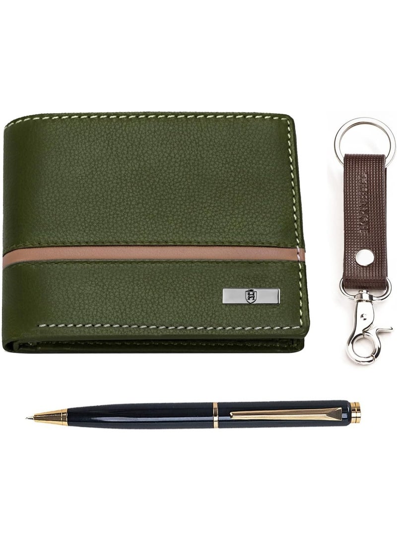 HORNBULL Mens Leather Purse Combo Gift Set | Leather Wallet, Key Ring & Pen Combo Valentine Gift Hamper - Image 1