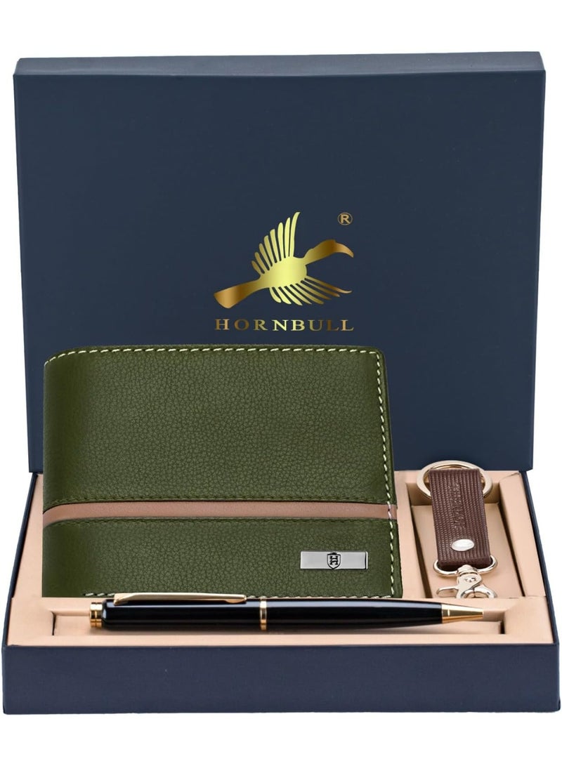HORNBULL Mens Leather Purse Combo Gift Set | Leather Wallet, Key Ring & Pen Combo Valentine Gift Hamper - Image 2