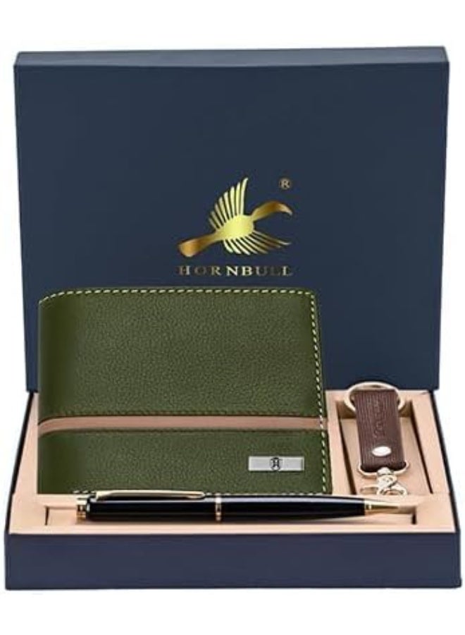 HORNBULL Mens Leather Purse Combo Gift Set | Leather Wallet, Key Ring & Pen Combo Valentine Gift Hamper - Image 3