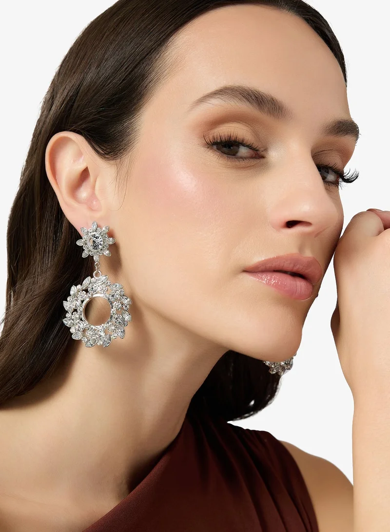 Diamonte Rhinestone Embellished Drop Down Earrings