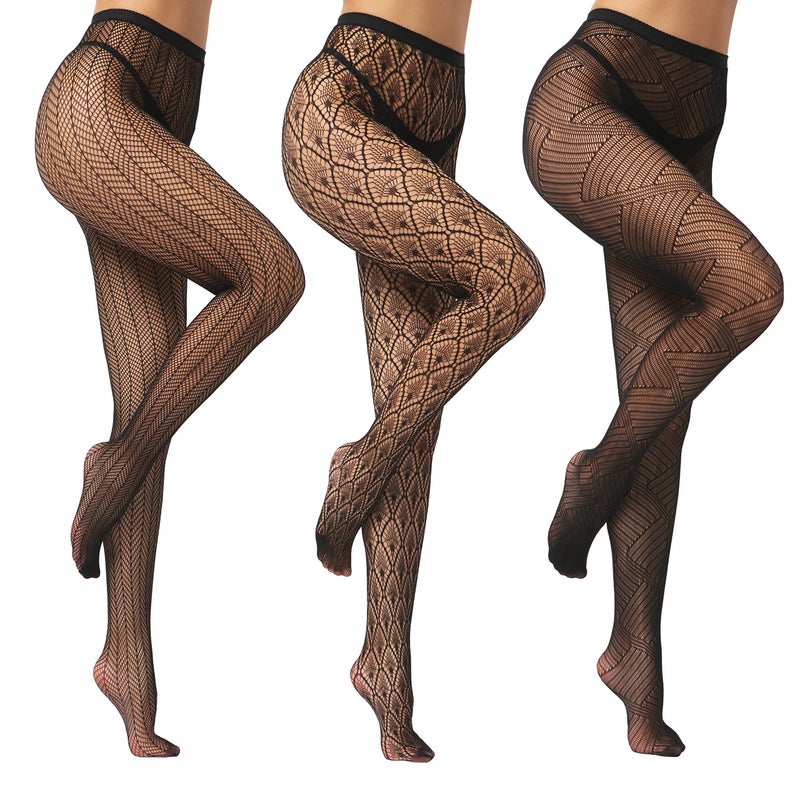 EVERSWE High Waist Fishnet Tights, Thigh High Suspender Stockings (AST3P-B, SM) - Image 1