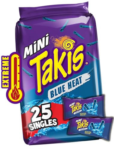 Taki's Takis Blue Heat Mini 25 pc / 1.23 oz Bite Size Multipack, Hot Chili Pepper Flavored Extreme Spicy Rolled Tortilla Chips - Image 1