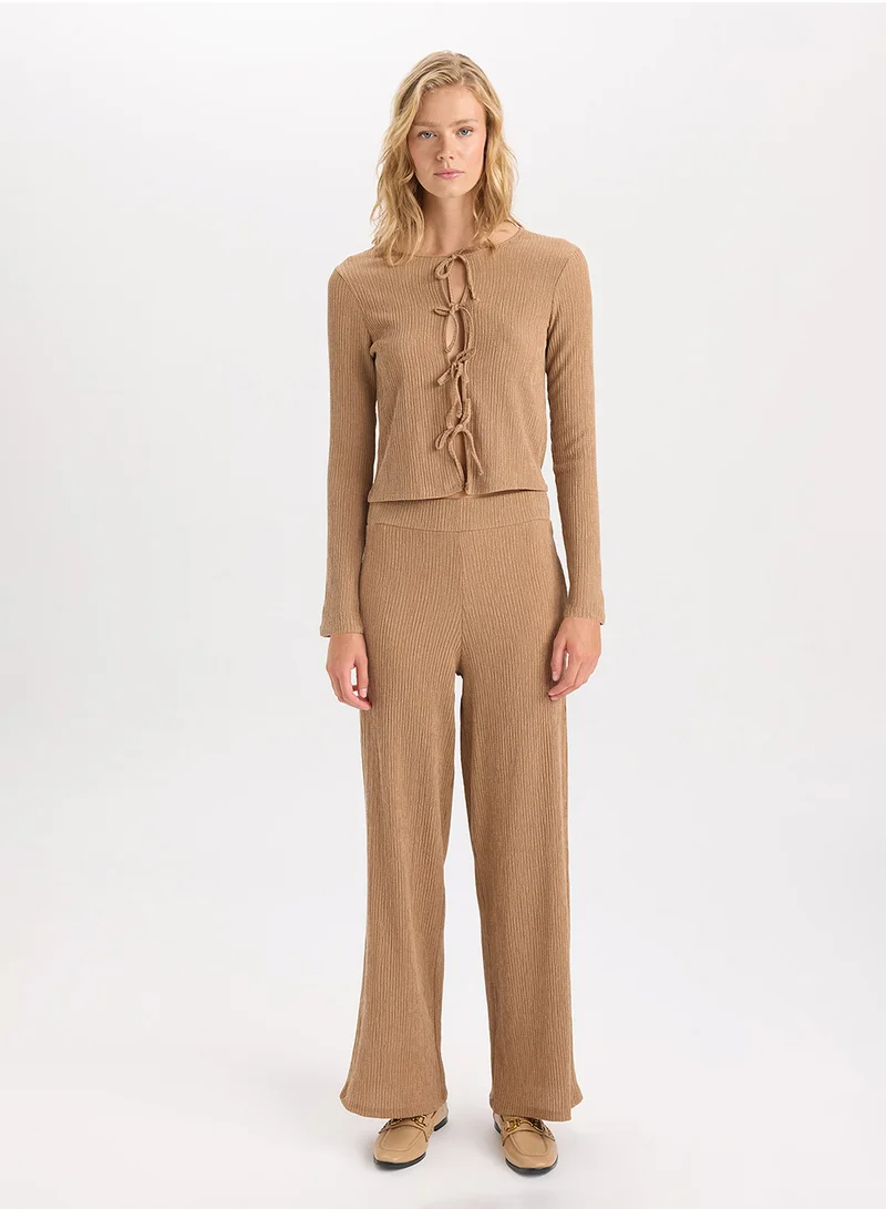 DeFacto Wide Leg Loose Fit High Waist Basic Plain Crinkle Pants