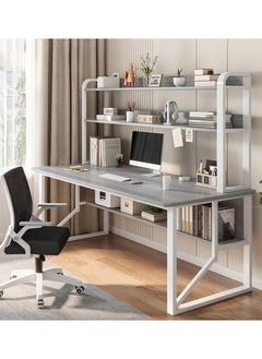 Alissa 120 cm Home Office Desk with Storage Shelves （gray-120*60cm）  - Image 1