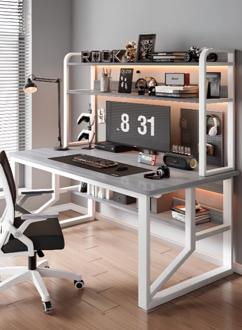 Alissa Modern Grey Home Office Desk with 3 Shelves – 120cm MDF & Steel Workstation Table for Computer & Study - Image 1