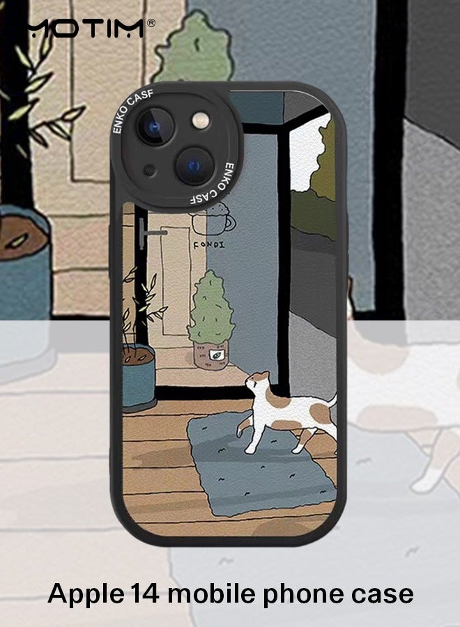 Motim حافظة جلدية على شكل قطة لهاتف آيفون 14 بتصميم قطة لطيفة حافظة هاتف مقاومة للصدمات وغطاء ناعم نحيف للفتيات والنساء - Image 1