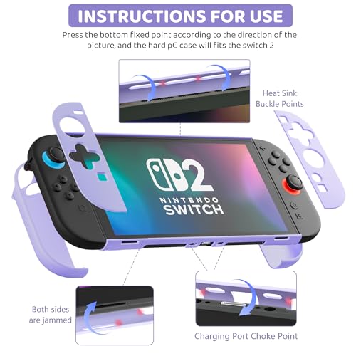GLDRAM Purple Cherry Blossom Carrying Case for Nintendo Switch 2, Cute Girly Accessories with Sakura Travel Storage Bag, Hardshell Protective Cover, Screen Protector, Shoulder Wrist Strap & Thumb Caps - Image 2