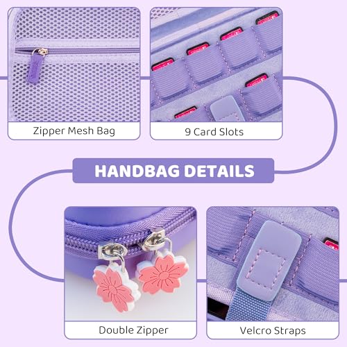 GLDRAM Purple Cherry Blossom Carrying Case for Nintendo Switch 2, Cute Girly Accessories with Sakura Travel Storage Bag, Hardshell Protective Cover, Screen Protector, Shoulder Wrist Strap & Thumb Caps - Image 4