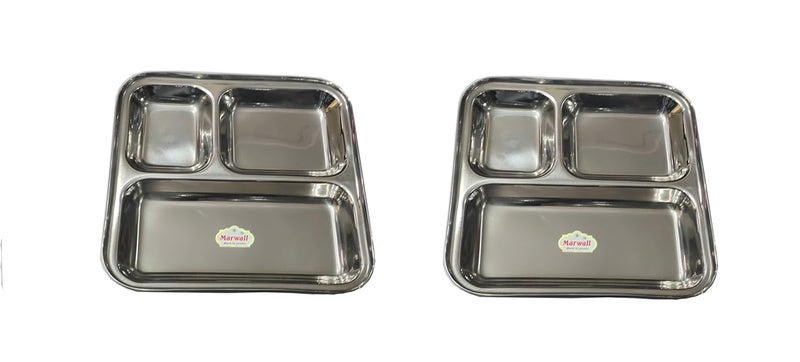 MARWALL Stainless Steel Pav BhajiSnacks PlatePartition Plate Pack of 2 - Image 1