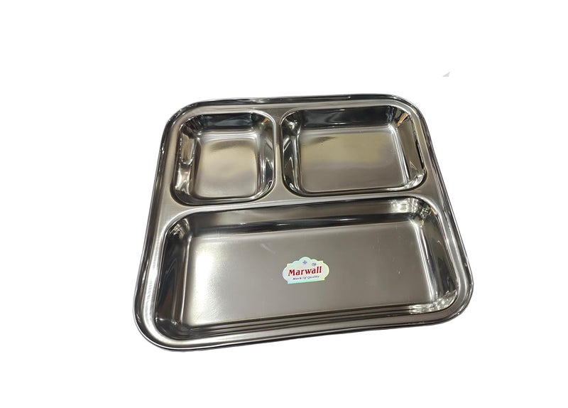 MARWALL Stainless Steel Pav BhajiSnacks PlatePartition Plate Pack of 2 - Image 5