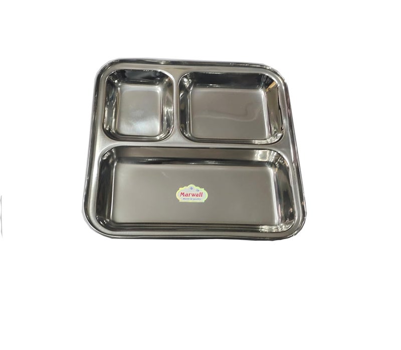 MARWALL Stainless Steel Pav BhajiSnacks PlatePartition Plate Pack of 2 - Image 2